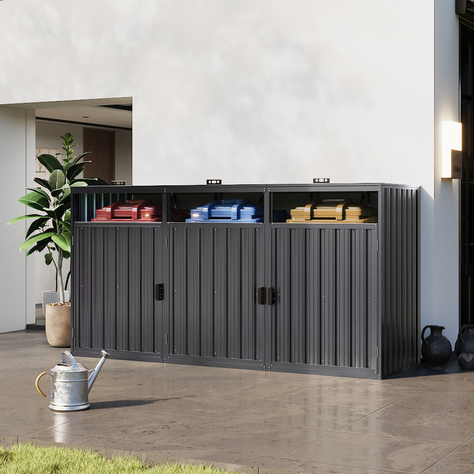 3x8ft Dark Grey Outdoor Metal Garbage Can Garden Storage Shed