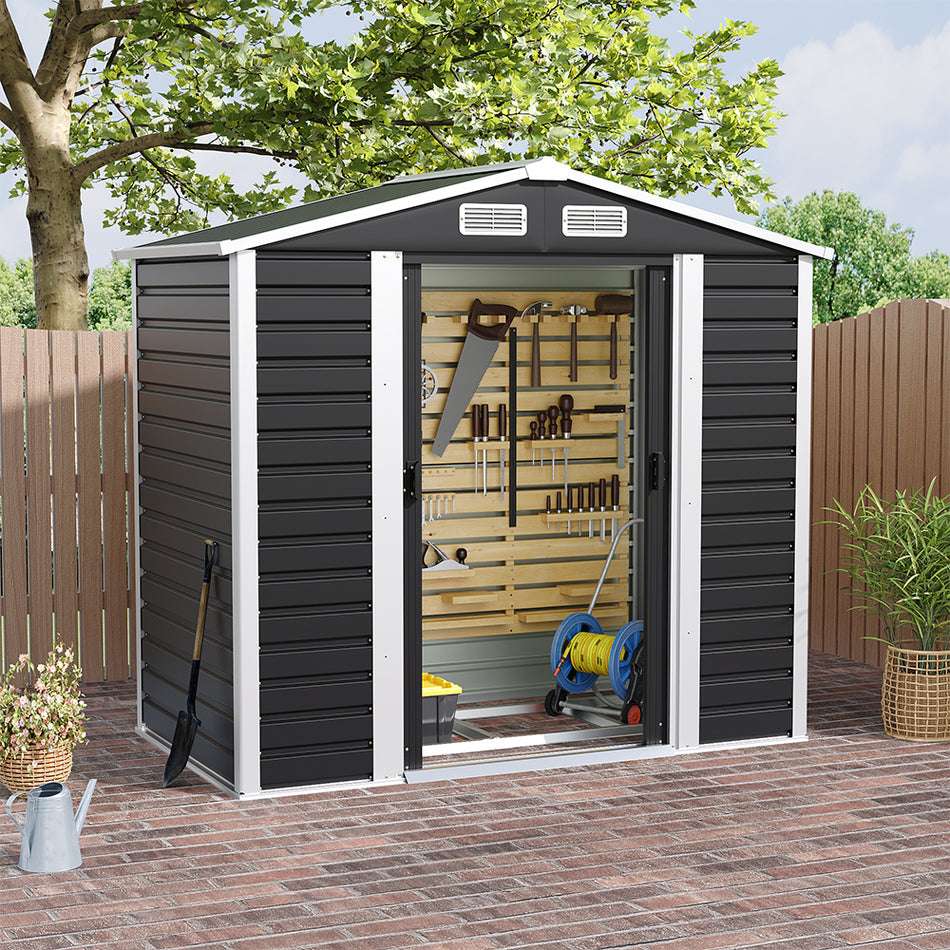 4x7ft Charcoal Black Outdoor Garden Tool Storage Shed