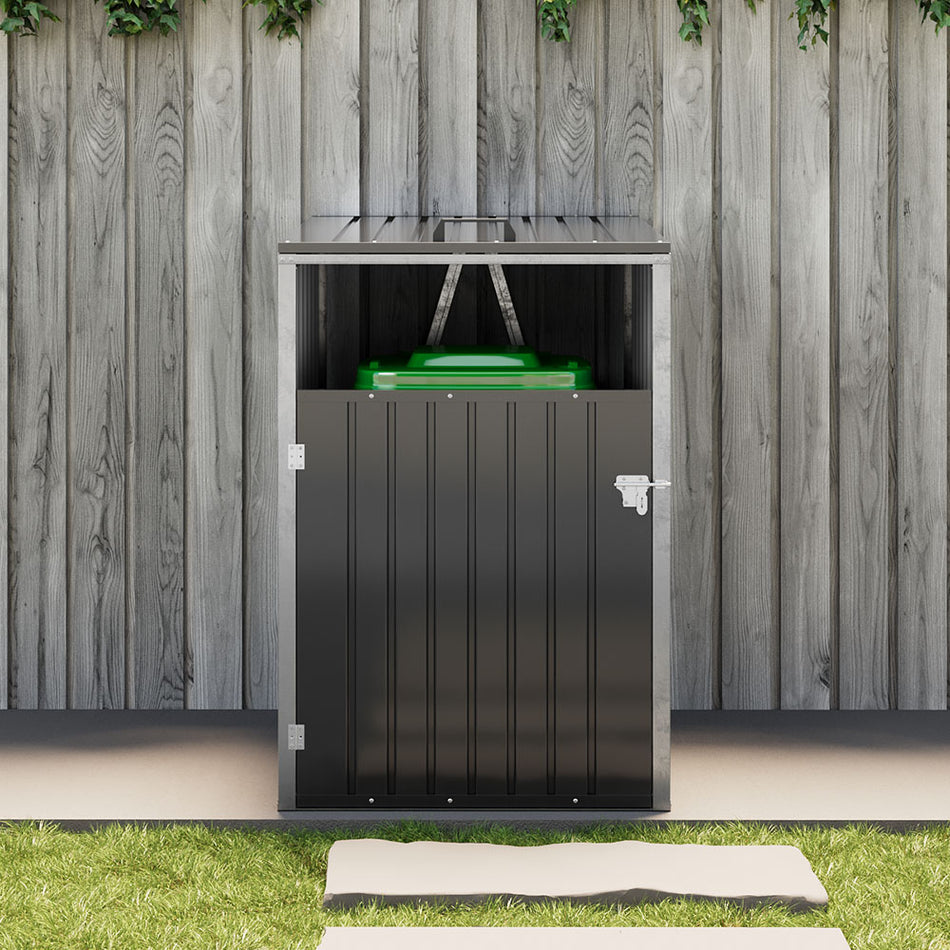 3x3ft Charcoal Black Outdoor Metal Outdoor Garbage Bin Shed For 1 Trash Bin